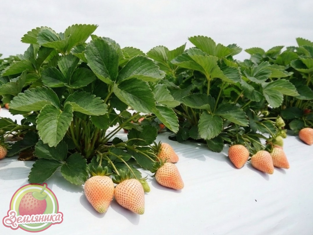 Клубника Бьянка№5 новый сорт клубники из Италии. Ягоды белоснежно белые, очень вкусные, с ароматом персика и манго.