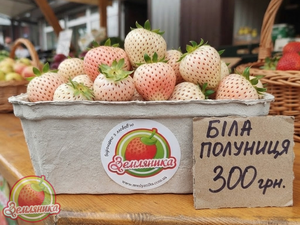 Клубника Бьянка№5 новый сорт клубники из Италии. Ягоды белоснежно белые, очень вкусные, с ароматом персика и манго.